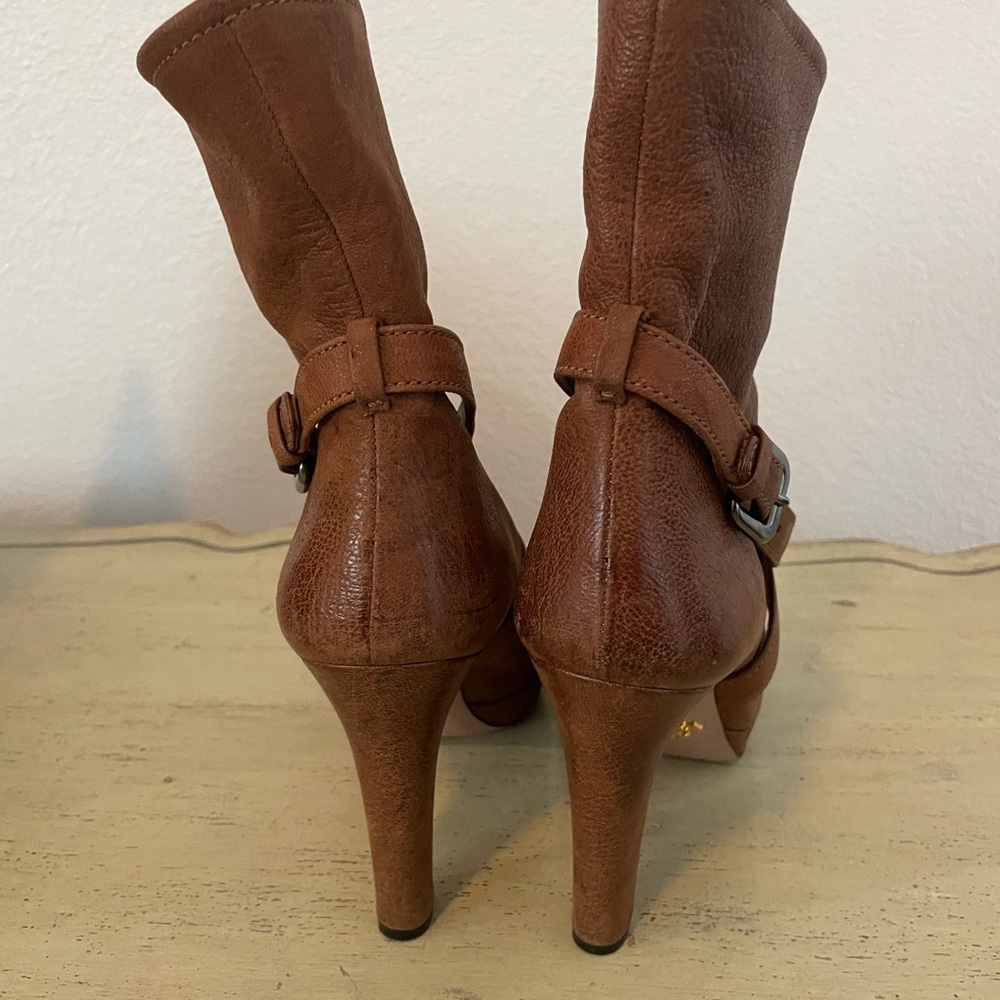 PRADA Made in Italy Platform Peep Toe Ankle Bootie w/Double Wrap Strap Size 38 - Picture 4 of 9
